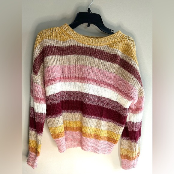 Women’s Sanctuary striped sweater size small yellow and pink crewneck - Picture 2 of 7